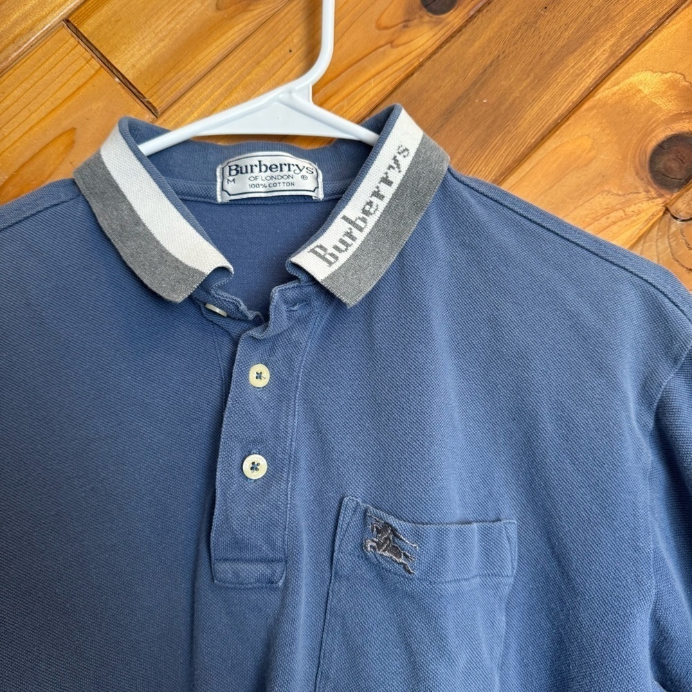 Vintage Burberry Men's Blue Polo Shirt Size Medium - Picture 2 of 5